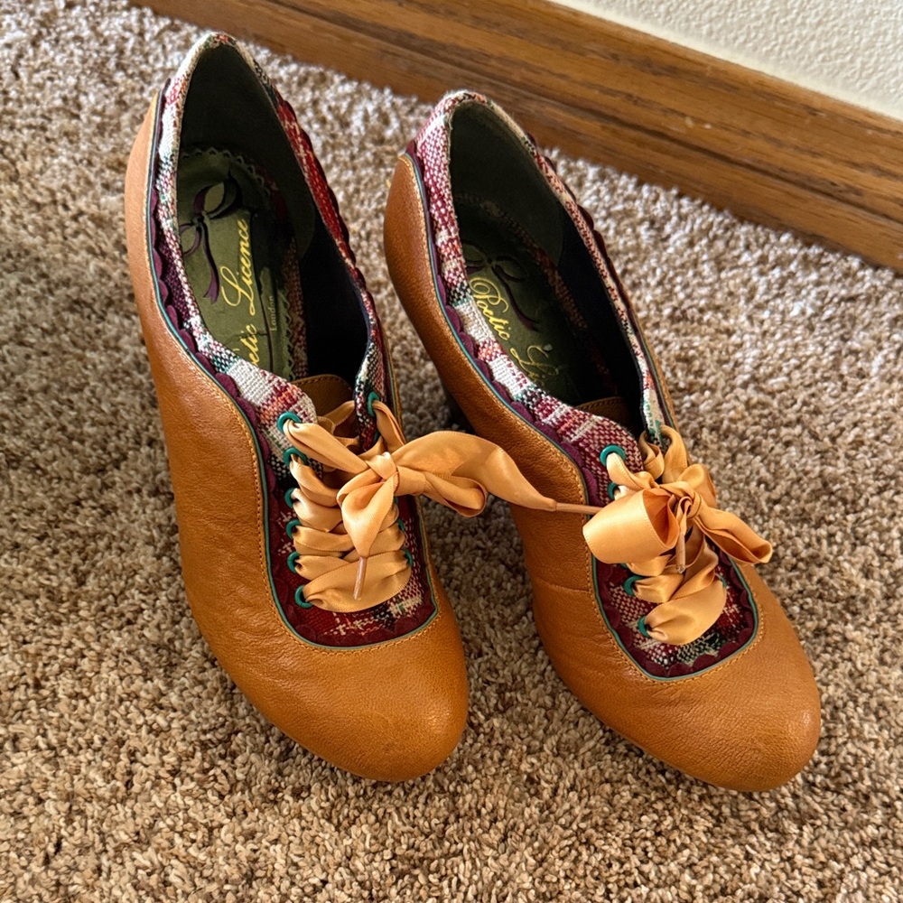 Poetic License London Tan Leather Lace-Up Women's Heels